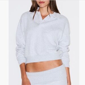 SKIMS Cotton Fleece Polo Sweatshirt | Light Heather Grey | Size S